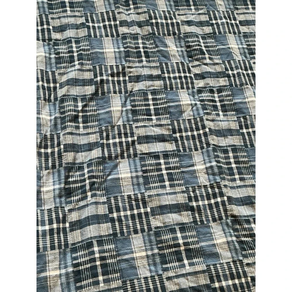 Pottery Barn Teen Full Queen Duvet Blue Madras Plaid PB Dorm 100% Cotton Classic